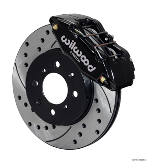 Wilwood Forged DPHA Front Caliper and Rotor Kits - Black Powder Coat Caliper - SRP Drilled & Slotted Rotor