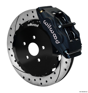Wilwood Forged Superlite 4 Big Brake Front Brake Kit (Hat) - Black Anodize Caliper - SRP Drilled & Slotted Rotor