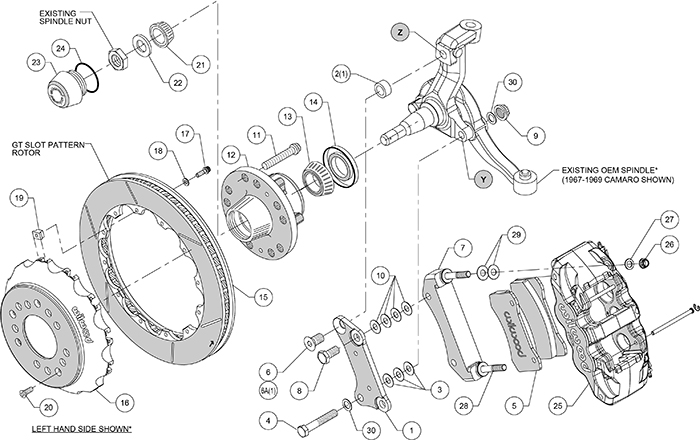 AERO6 Big Brake Dynamic Front Brake Kit Assembly Schematic