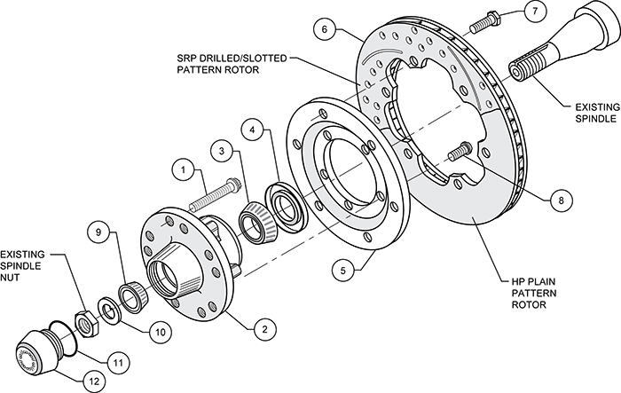 Front Hub Kit (6 Bolt Rotor) Assembly Schematic
