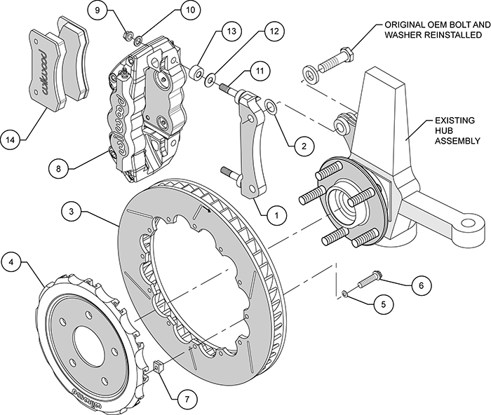 W4A Big Brake Front Brake Kit (Race) Assembly Schematic