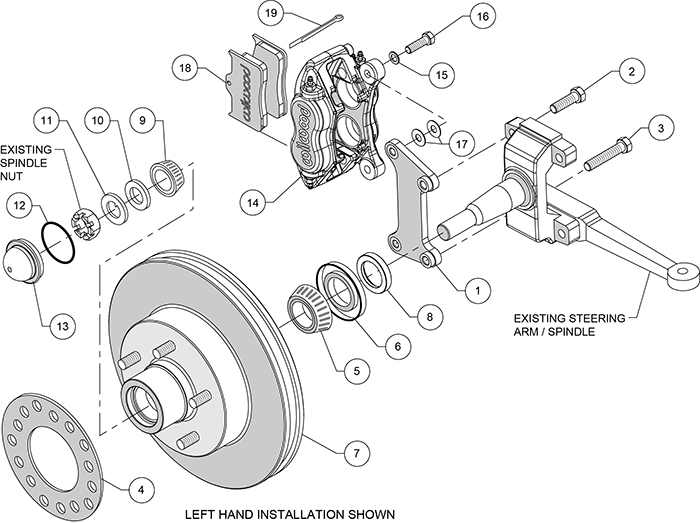 Classic Series Dynalite Front Brake Kit Assembly Schematic