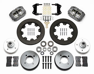 Wilwood Dynapro Radial Big Brake Front Brake Kit (Hub) Parts Laid Out - Type III Anodize Caliper - Plain Face Rotor