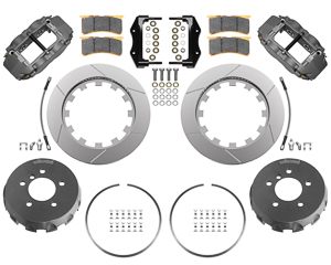 Wilwood Forged Narrow Superlite 4R Big Brake Rear Brake Kit (Race) Parts Laid Out - Type III Anodize Caliper - GT Slotted Rotor