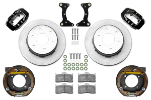 Wilwood Forged Dynalite Rear Parking Brake Kit (6 x 5.50 Rotor) Parts Laid Out - Black Powder Coat Caliper - Plain Face Rotor