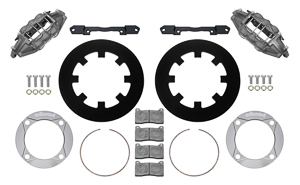 Wilwood UTV6 Front Brake Kit (Race) Parts Laid Out - Type III Anodize Caliper - Plain Face Rotor