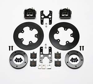 Wilwood Dynalite Single Floater Front Drag Brake Kit Parts Laid Out - Type III Anodize Caliper - Plain Face Rotor
