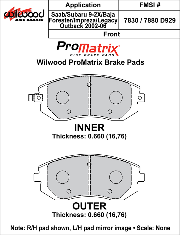 Wilwood High Performance Disc Brakes Brake Pad Part Number 150D0929K
