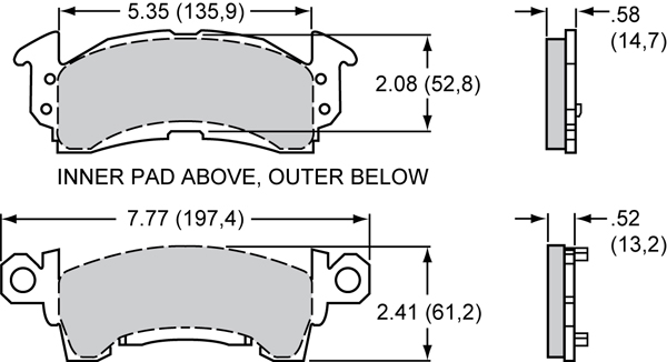 Pad Dimensions for the D52-R Single Piston Floater