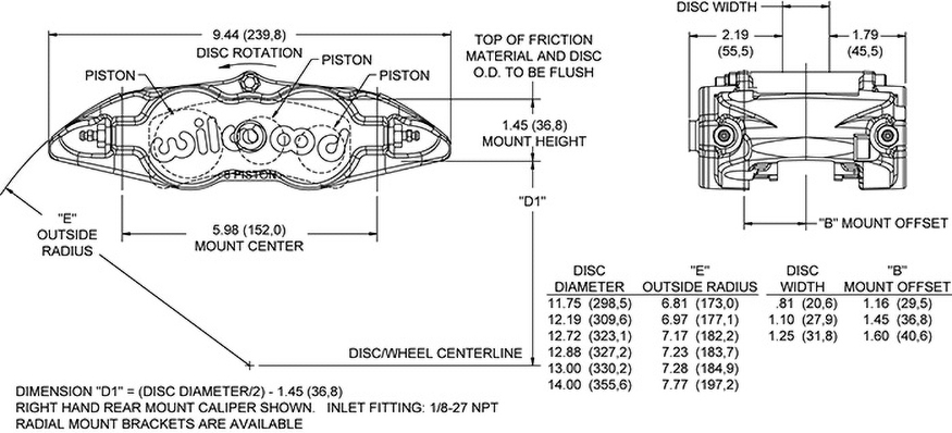 Dimensions for the Forged Narrow Superlite 6 Radial MT-Quick-Silver