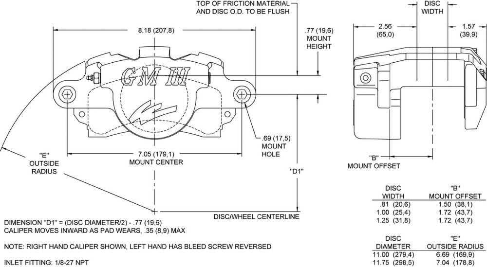 Dimensions for the GM III Single Piston Floater