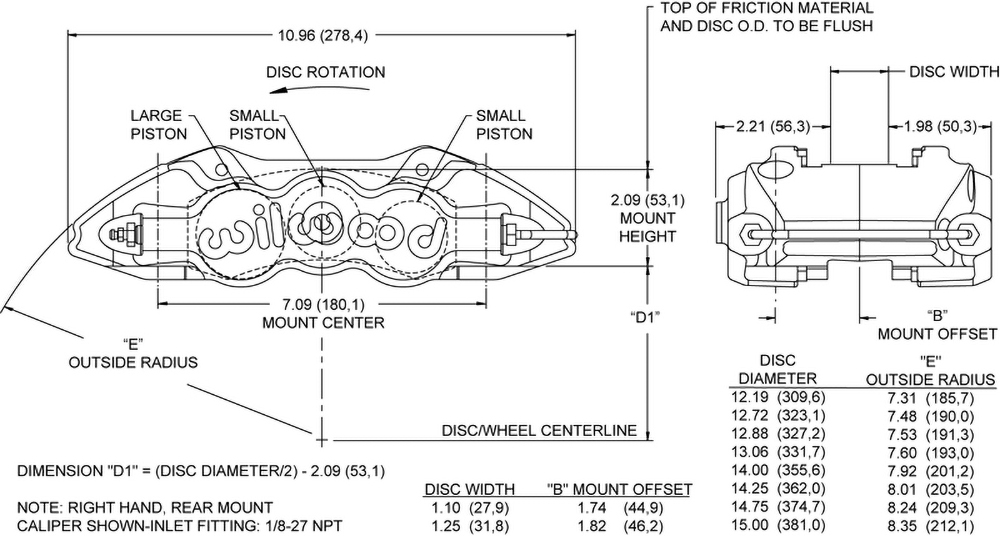Dimensions for the W6A Radial Mount-ST
