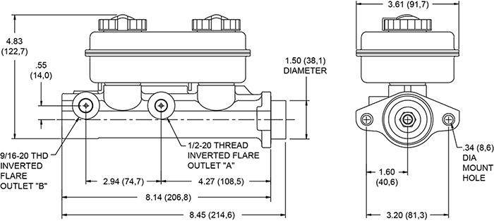 Tandem Master Cylinder Drawing