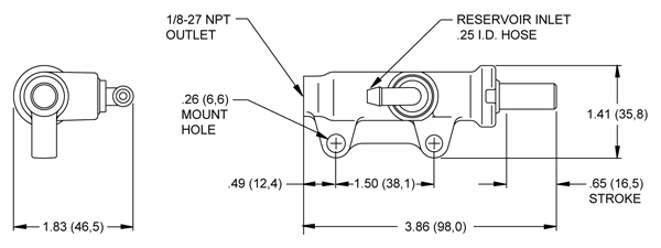 Wilwood Kart Master Cylinder (RM1) Drawing