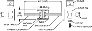 Replacement balance bar assembly w/ clevises and bearing for all Wilwood Pedals w/ balance bars (contains a tube for welding on for user fabrication of steel pedals) Drawing