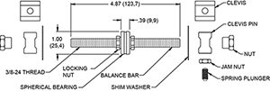 Replacement balance bar assembly w/ clevises and bearing for all Wilwood Pedals w/ balance bars Drawing