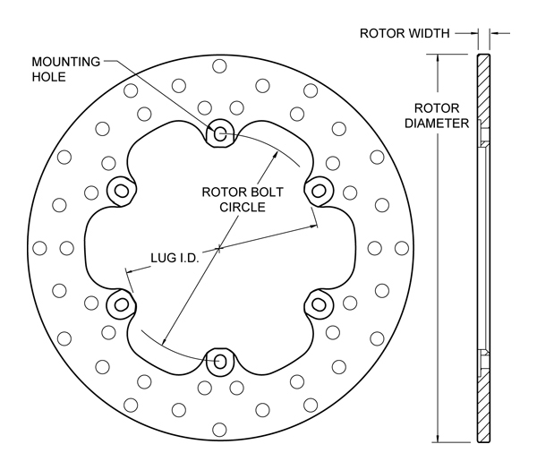 Drilled Steel Rotor Dimension Diagram