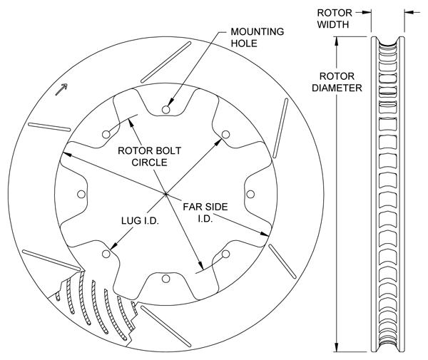 GT 40 Curved Vane Rotor Dimension Diagram