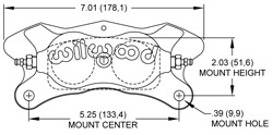 Billet Dynalite - Side Inlet Caliper Drawing