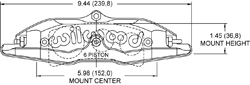 Billet Narrow Superlite 6 Radial Mount Caliper Drawing