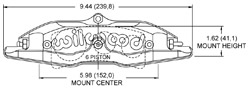 Billet Superlite 6 Radial Mount Caliper Drawing