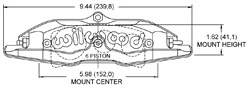 Billet Superlite 6 ST Radial Mount Caliper Drawing