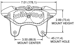 Narrow Dynapro Lug Mount Caliper Drawing