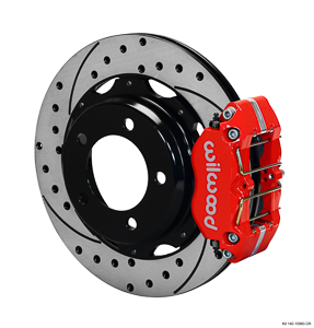 Wilwood Dynapro Rear Brake Kit For OE Parking Brake - Red Powder Coat Caliper - SRP Drilled & Slotted Rotor