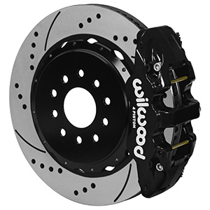Wilwood AERO4 Big Brake Rear Brake Kit For OE Parking Brake - Black Powder Coat Caliper - SRP Drilled & Slotted Rotor