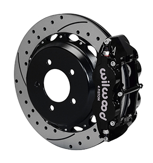 Wilwood Forged Narrow Superlite 4R Big Brake Rear Brake Kit For OE Parking Brake - Black Powder Coat Caliper - SRP Drilled & Slotted Rotor