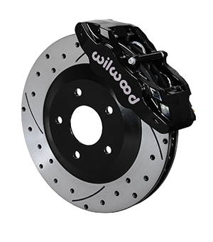 Wilwood SLC56 Front Replacement Caliper and Rotor Kit - Black Powder Coat Caliper - SRP Dimpled & Slotted Rotor