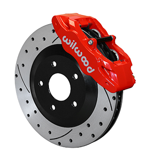 Wilwood SLC56 Front Replacement Caliper and Rotor Kit - Red Powder Coat Caliper - SRP Dimpled & Slotted Rotor