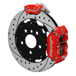 Wilwood Dynapro Radial-MC4 Rear Parking Brake Kit - Red Powder Coat Caliper - SRP Drilled & Slotted Rotor