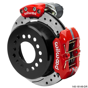 Wilwood Forged Dynapro Low-Profile Rear Electronic Parking Brake Kit - Red Powder Coat Caliper - SRP Drilled & Slotted Rotor
