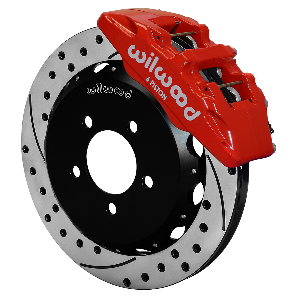Wilwood Forged Dynapro 6 Big Brake Front Brake Kit (Hat) - Red Powder Coat Caliper - SRP Drilled & Slotted Rotor