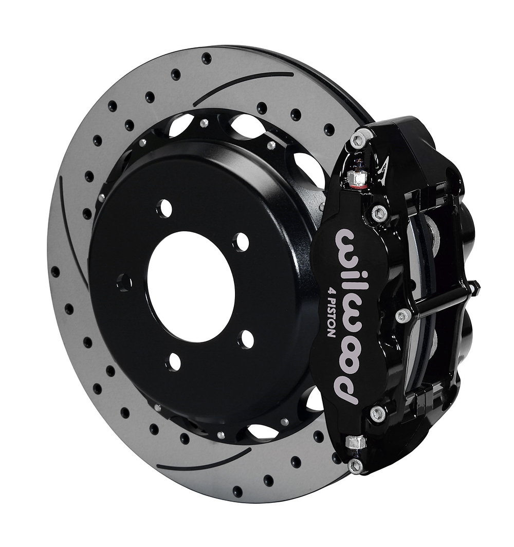 Wilwood Forged Narrow Superlite 4R Big Brake Rear Brake Kit For OE Parking Brake - Black Powder Coat Caliper - SRP Drilled & Slotted Rotor