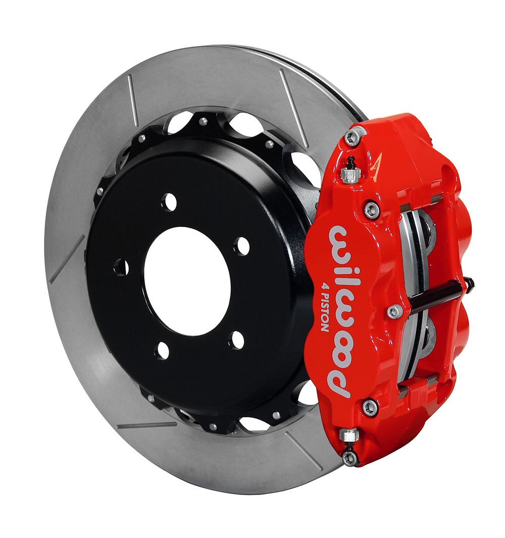 Wilwood Forged Narrow Superlite 4R Big Brake Rear Brake Kit For OE Parking Brake - Red Powder Coat Caliper - GT Slotted Rotor