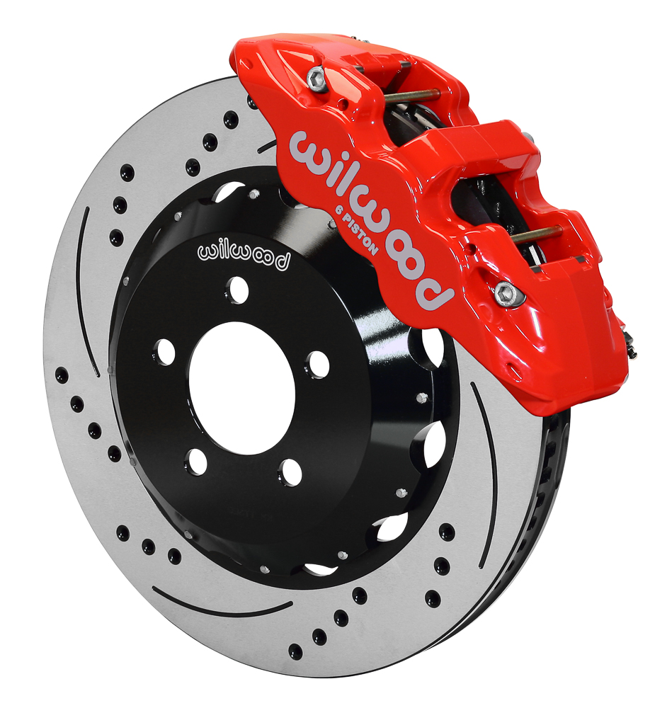 WILWOOD DISC BRAKE KIT,05-10 DODGE CHARGER,300,14" DRILLED ROTORS,RED CALIPERS