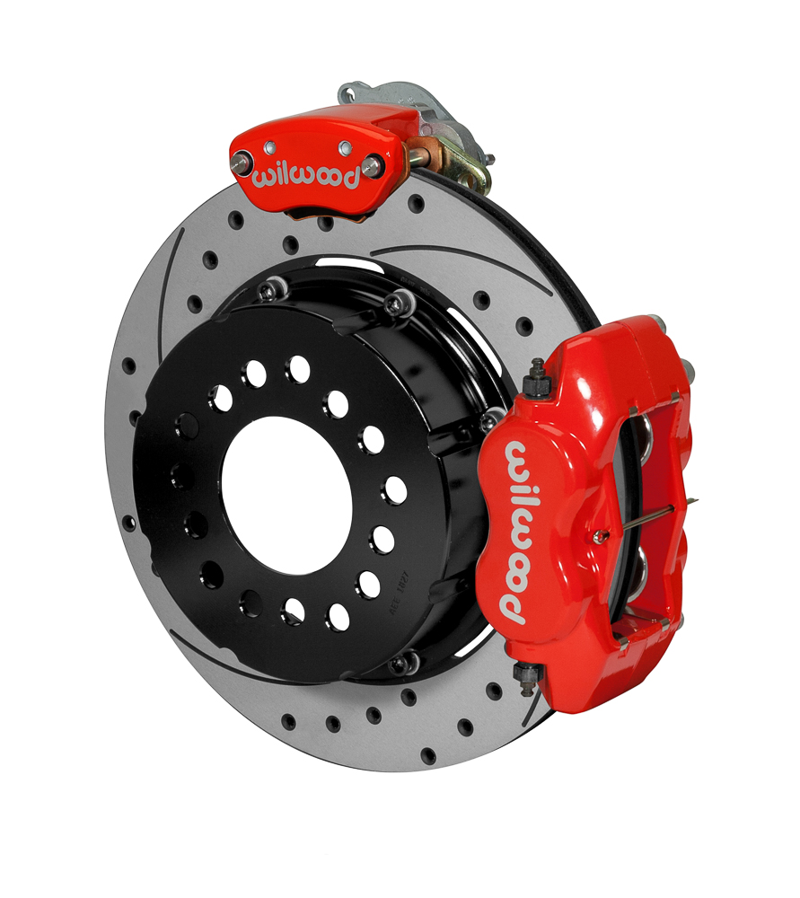 Wilwood Forged Dynalite-MC4 Rear Parking Brake Kit - Red Powder Coat Caliper - SRP Drilled & Slotted Rotor