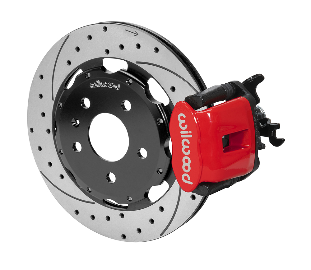 Wilwood Combination Parking Brake Caliper Rear Brake Kit - Red Powder Coat Caliper - SRP Drilled & Slotted Rotor
