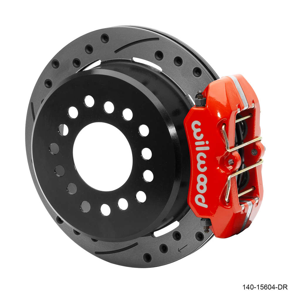 Wilwood Forged Dynapro Low-Profile Dust Seal Rear Parking Brake Kit - Red Powder Coat Caliper - SRP Drilled & Slotted Rotor