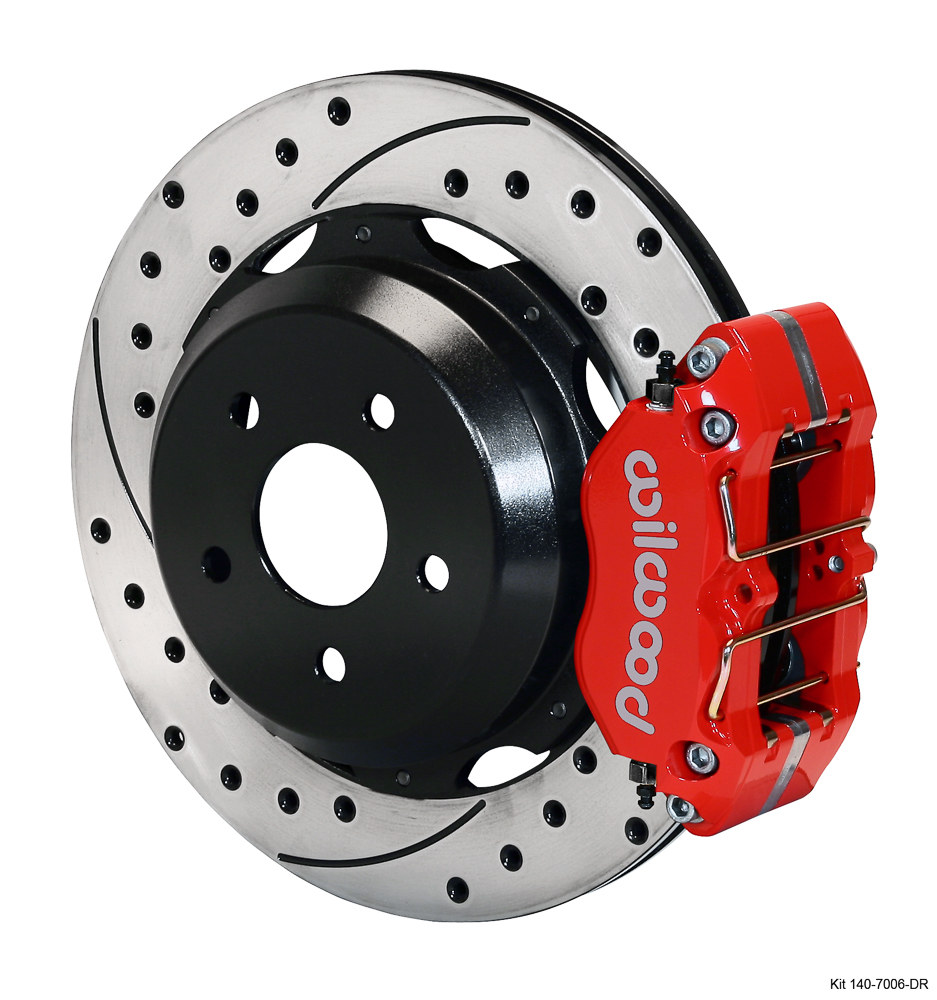 Wilwood Dynapro Rear Brake Kit For OE Parking Brake - Red Powder Coat Caliper - SRP Drilled & Slotted Rotor