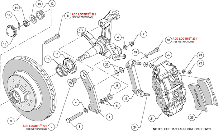 Classic Series Forged Narrow Superlite 6R Front Brake Kit Assembly Schematic