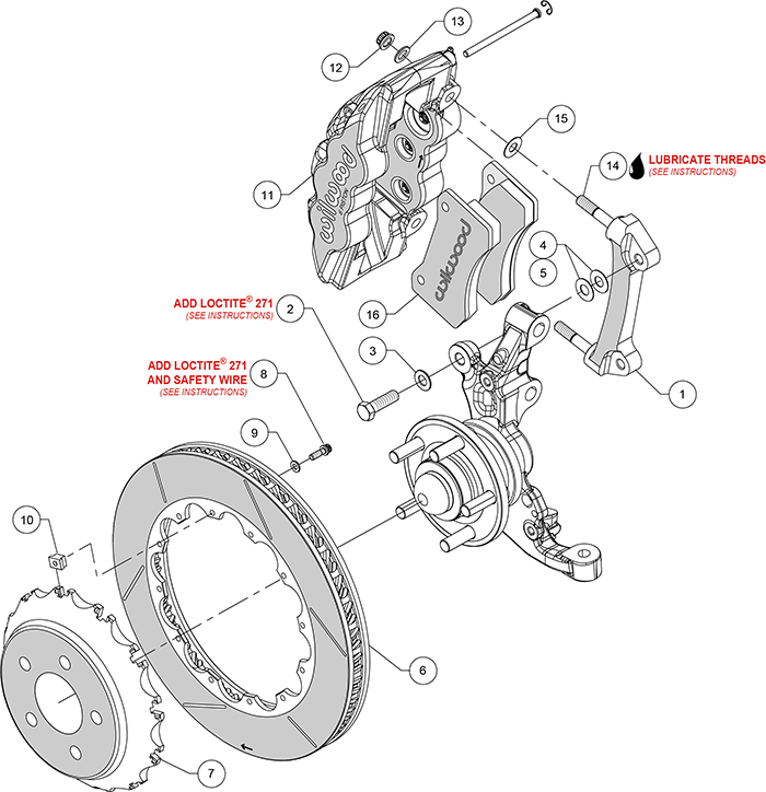 AERO6 Big Brake Front Brake Kit (Race) Assembly Schematic