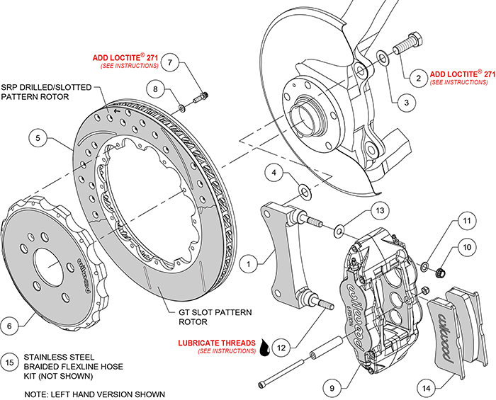 Forged Narrow Superlite 6R Big Brake Front Brake Kit (Hat) Assembly Schematic