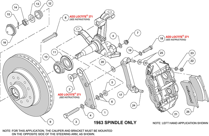 Classic Series Forged Narrow Superlite 6R Front Brake Kit Assembly Schematic