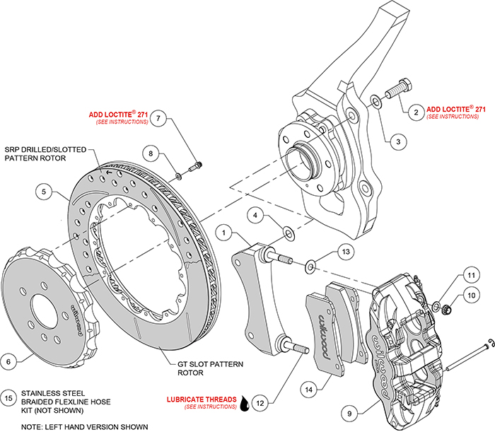 AERO6 Big Brake Front Brake Kit Assembly Schematic