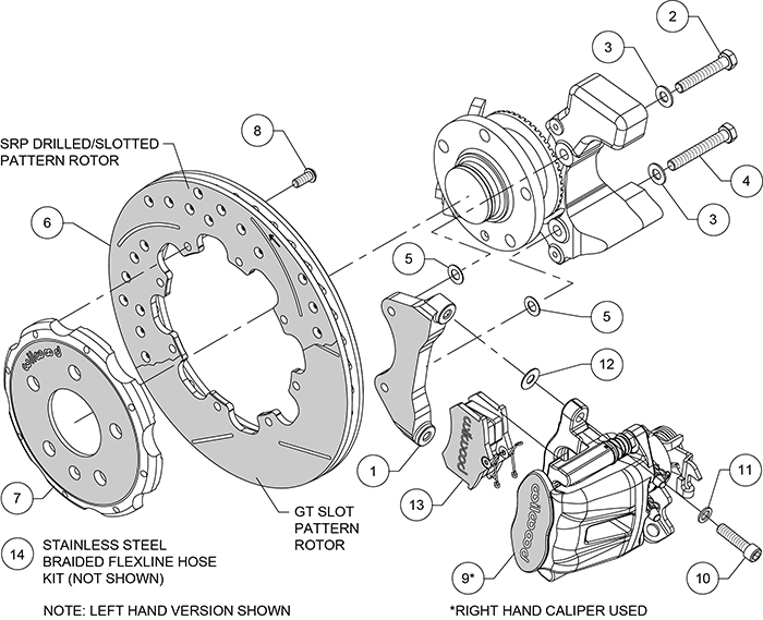 Combination Parking Brake Caliper Rear Brake Kit Assembly Schematic