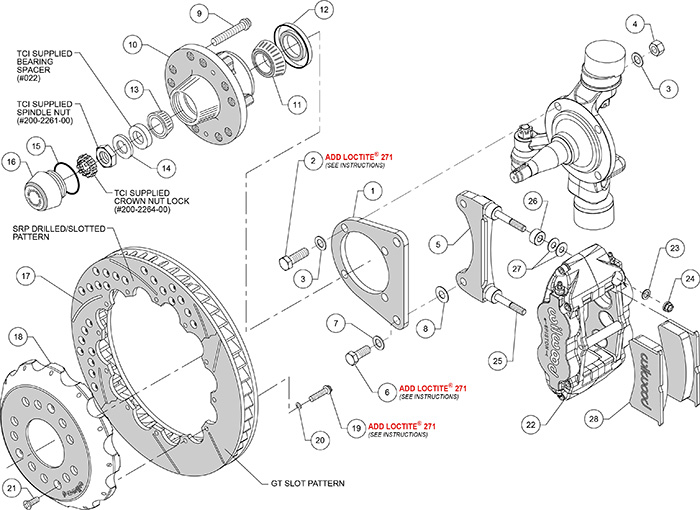 Forged Narrow Superlite 6R Big Brake Front Brake Kit (Hub) Assembly Schematic