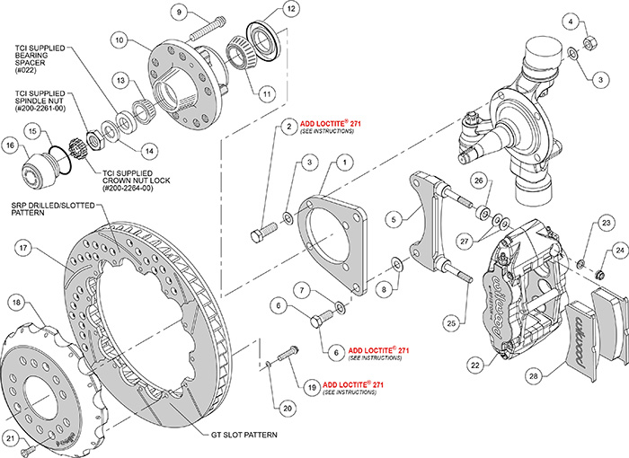 Forged Narrow Superlite 6R Big Brake Front Brake Kit (Hub) Assembly Schematic